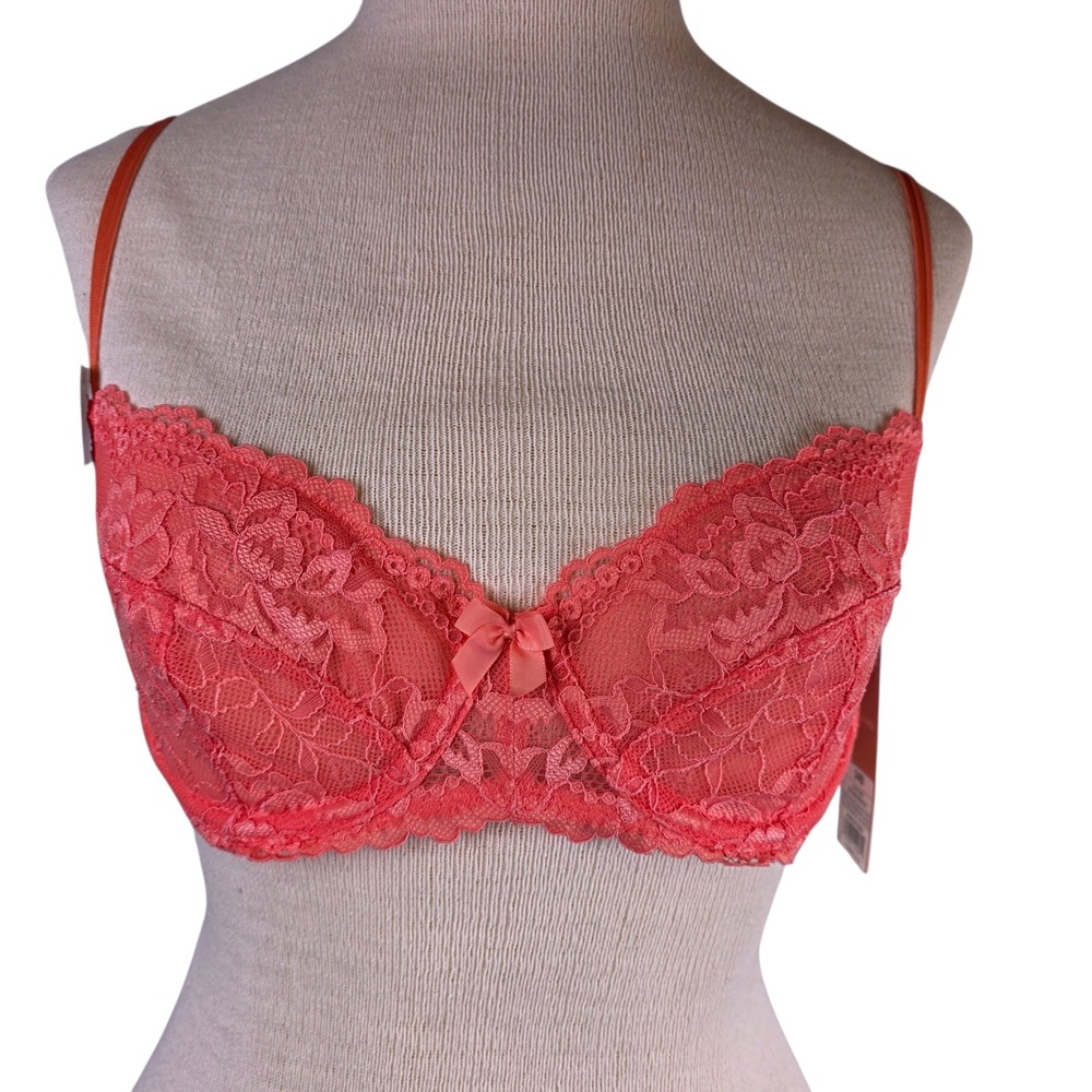 Gilligan & O'Malley Fresh Melon Orange Lace Unlined Balconette‎ Bra 34B NWT